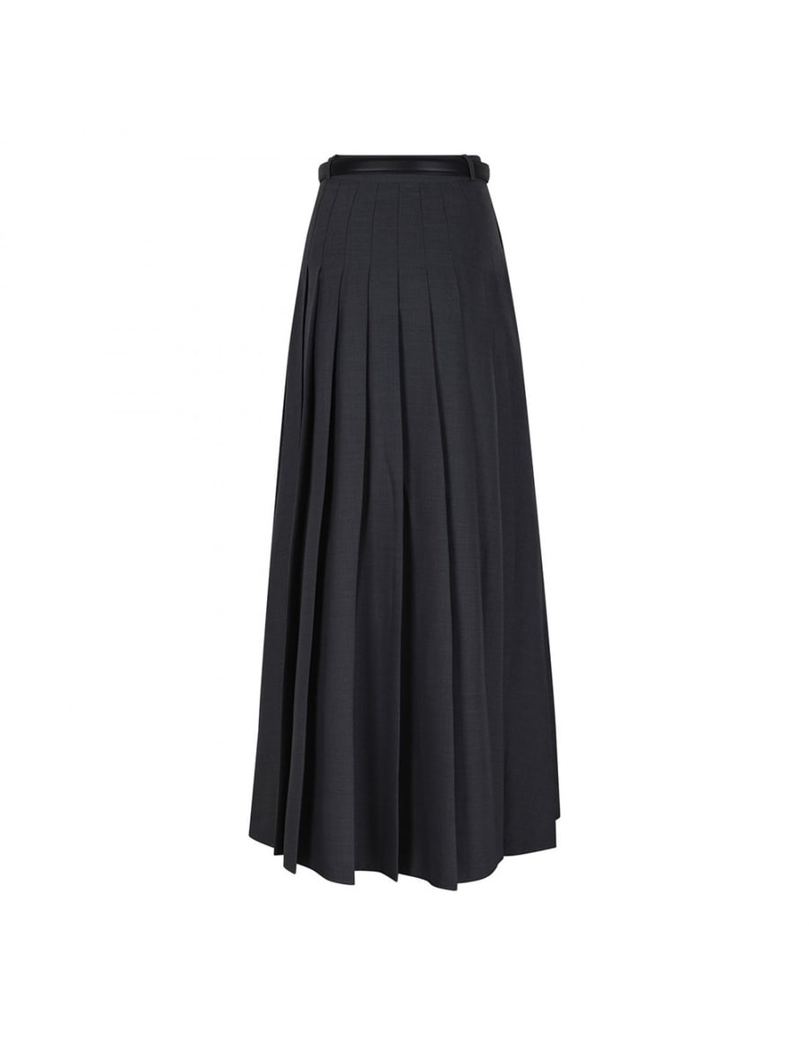 self-portrait Gray pleated maxi skirt, view 3