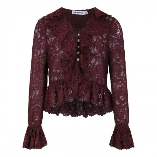 self-portrait Plum lace ruffle top