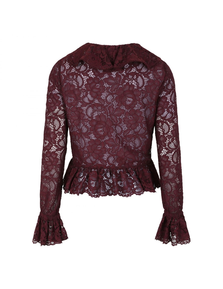 self-portrait Plum lace ruffle top, view 3