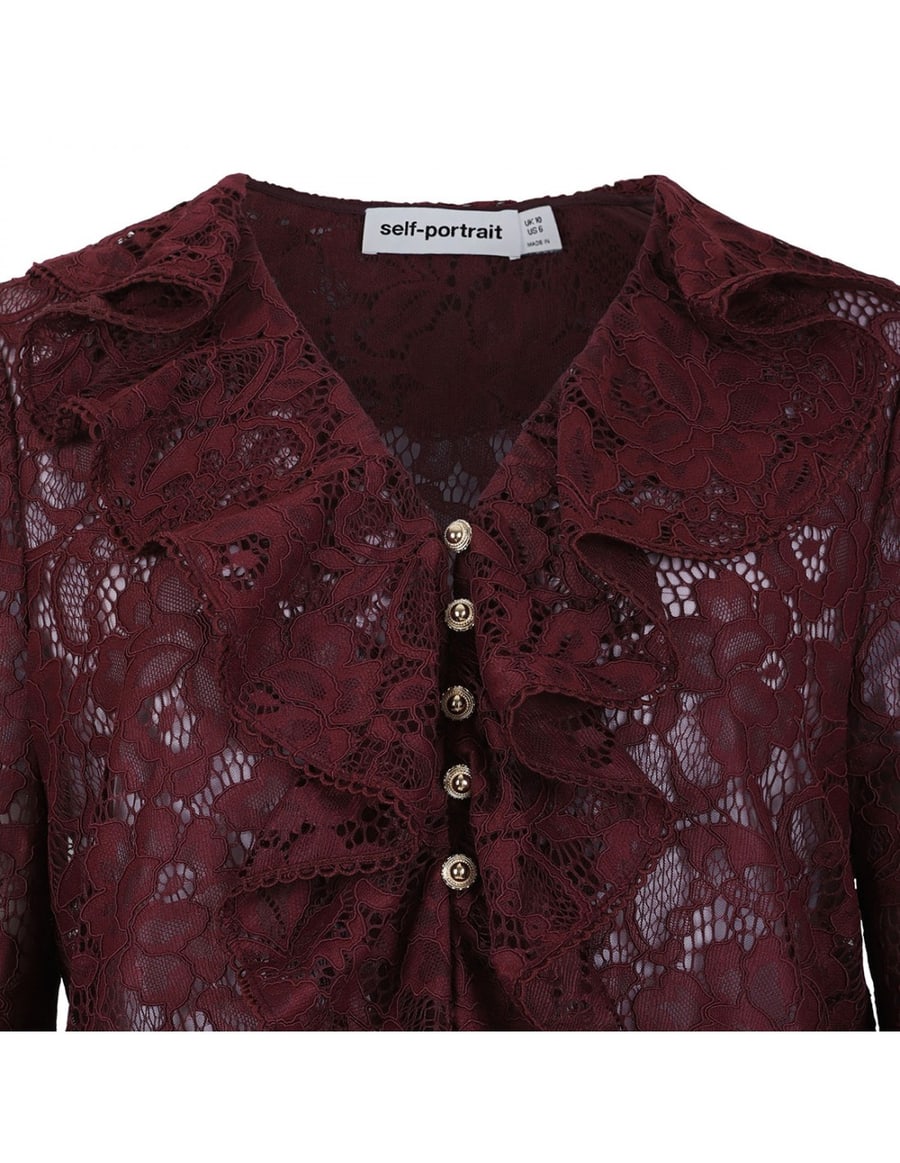 self-portrait Plum lace ruffle top, view 4