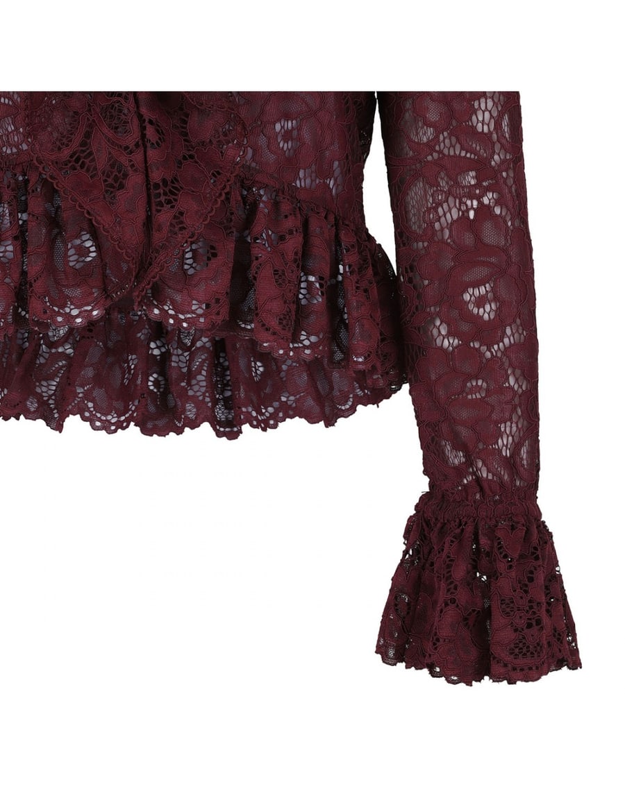 self-portrait Plum lace ruffle top, view 5