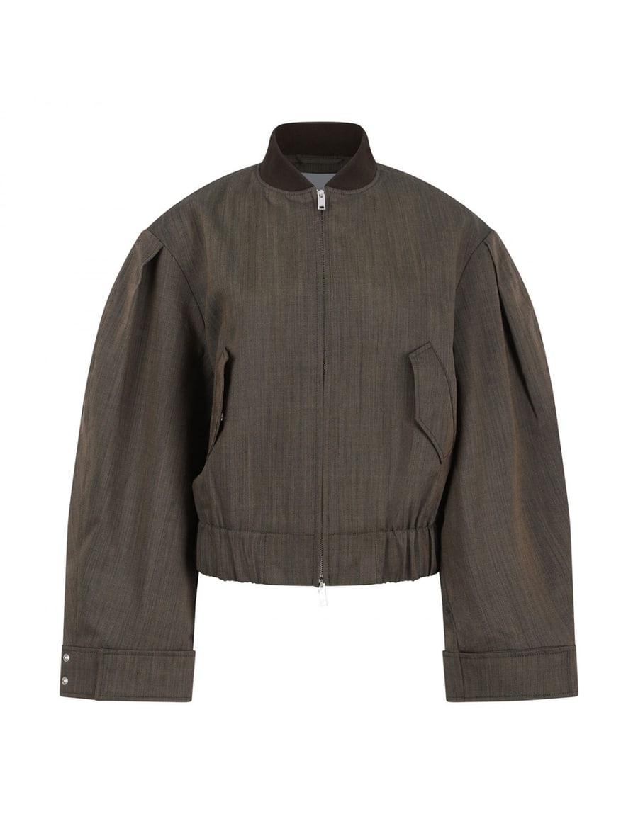 Ganni Brown wool melange bomber, view 2