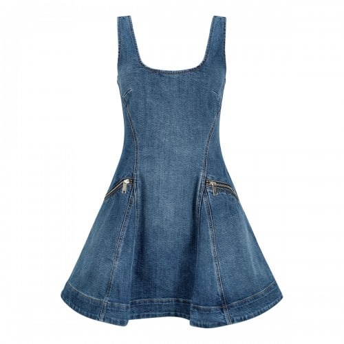 self-portrait Denim flared mini dress
