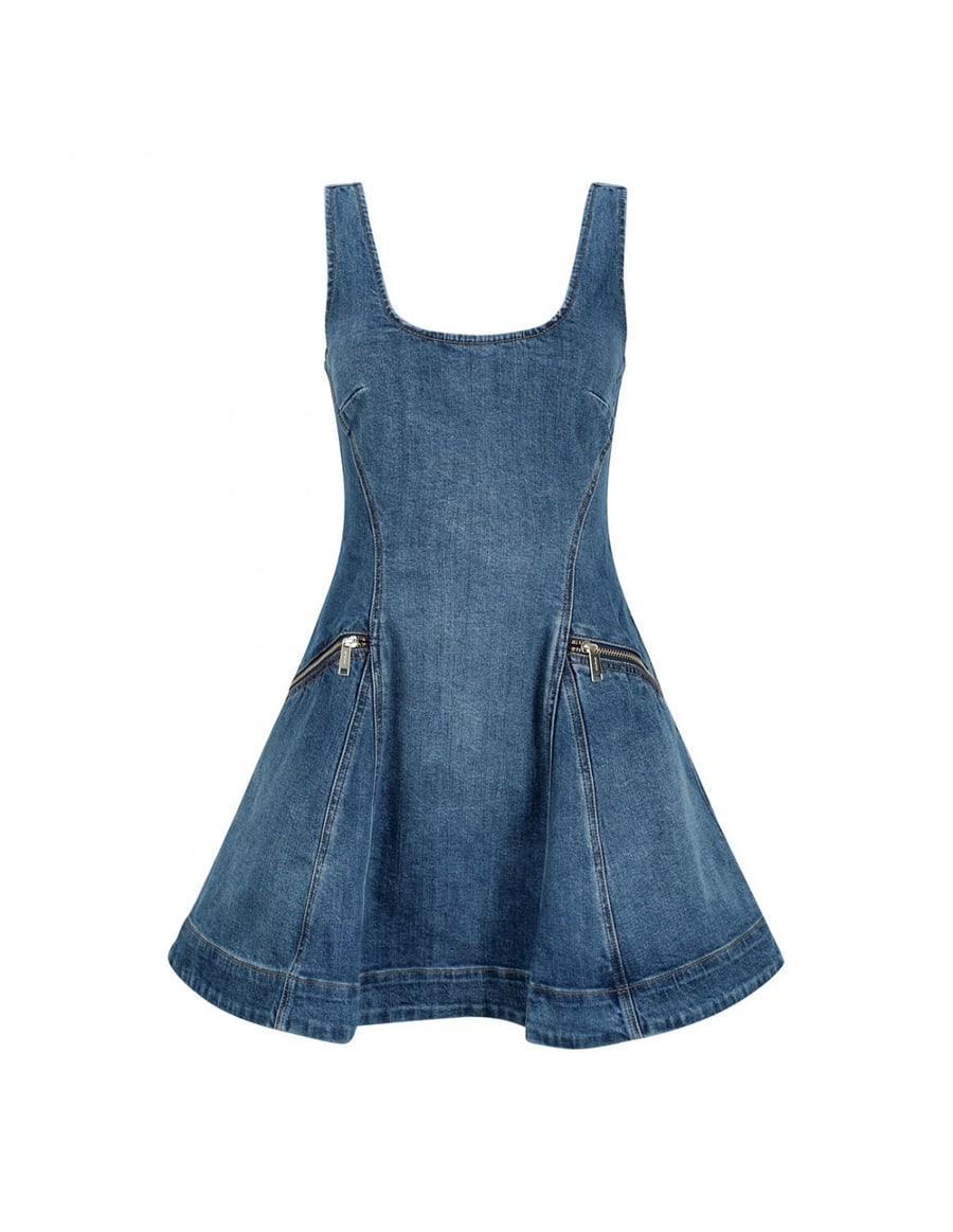 self-portrait Denim flared mini dress, view 2