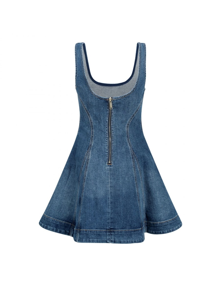 self-portrait Denim flared mini dress, view 3