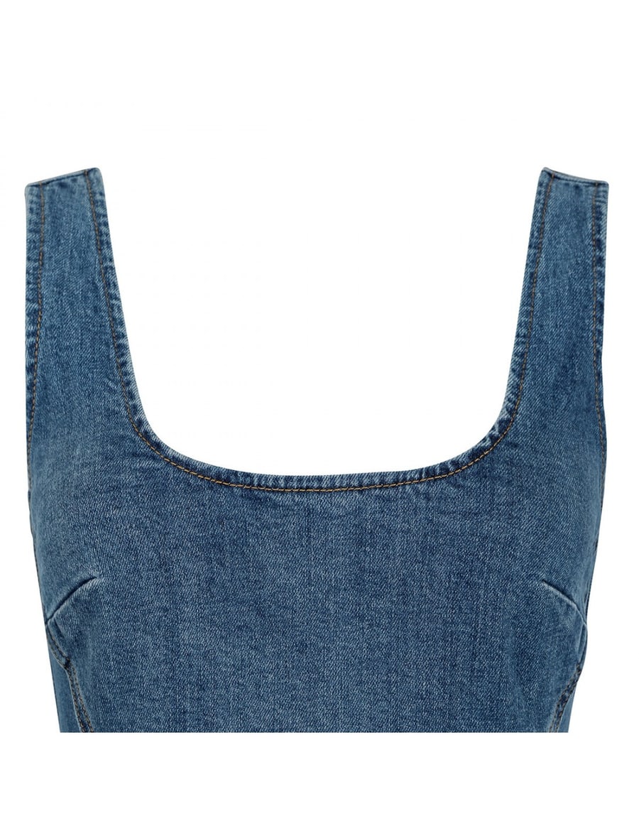 self-portrait Denim flared mini dress, view 4