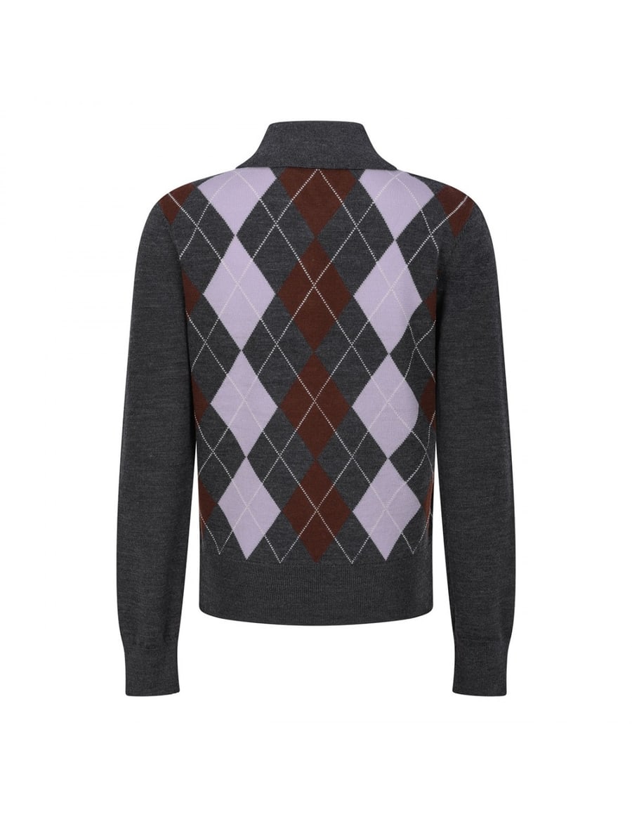 self-portrait Grey argyle lightweight sweater, view 3