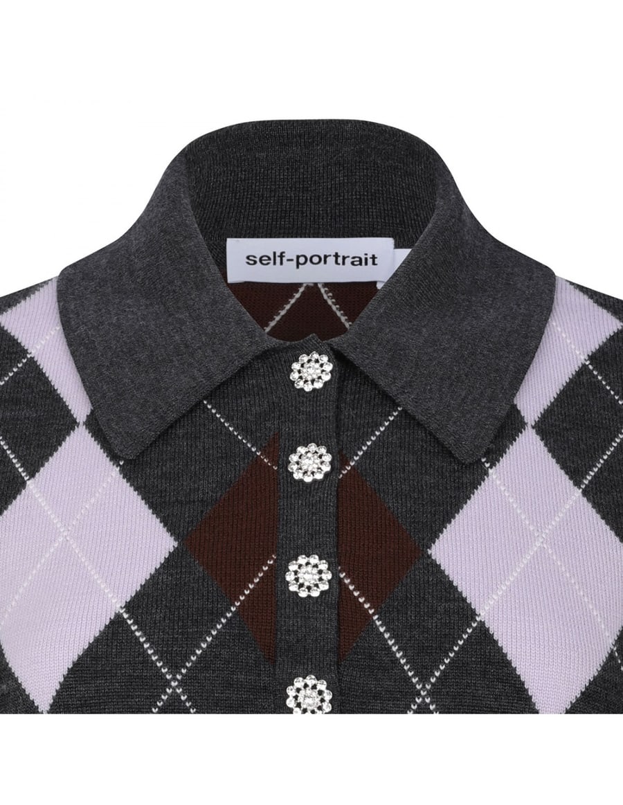 self-portrait Grey argyle lightweight sweater, view 4