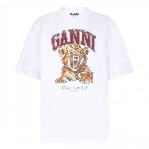 Ganni White beaded tiger T-shirt