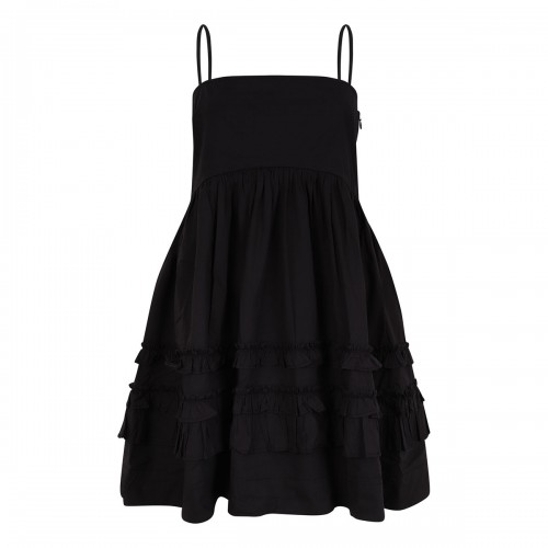 Ganni Black mini frill dress
