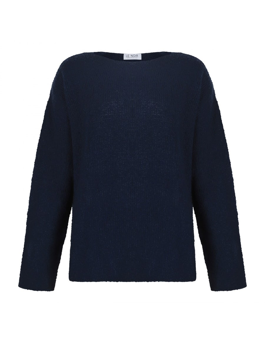 LE NOIR Navy virgin wool blend sweater, view 2