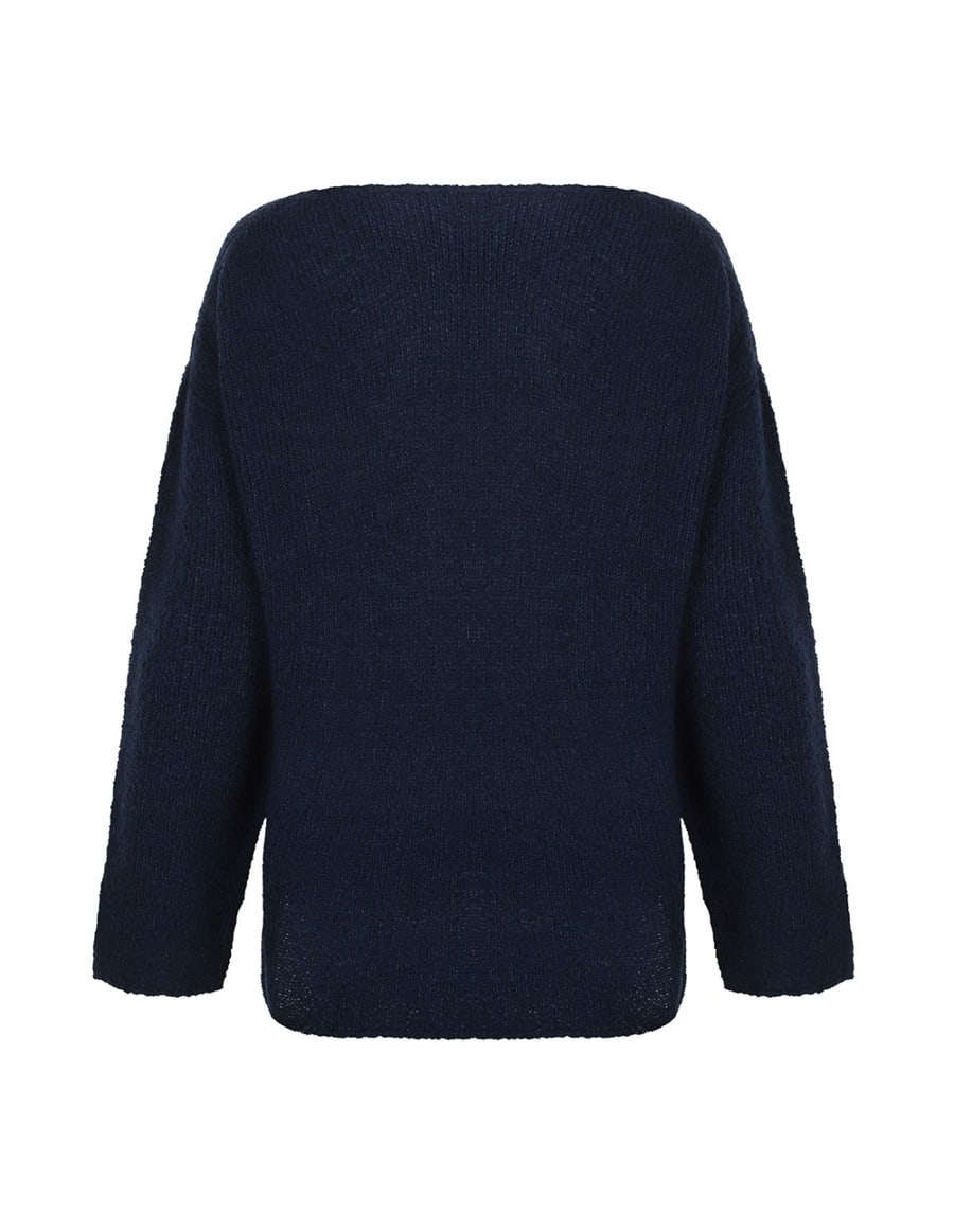 LE NOIR Navy virgin wool blend sweater, view 3