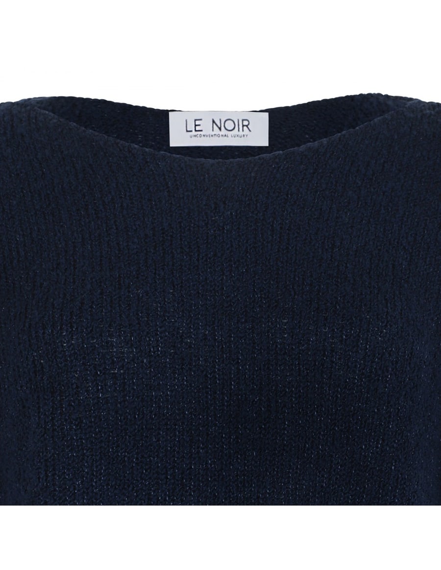 LE NOIR Navy virgin wool blend sweater, view 4