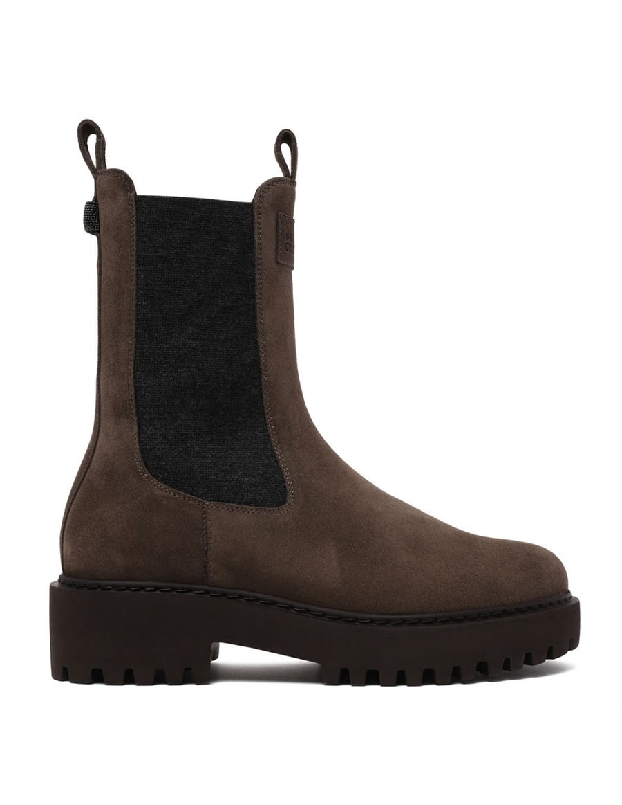 Brunello Cucinelli Suede booties with monili, view 2