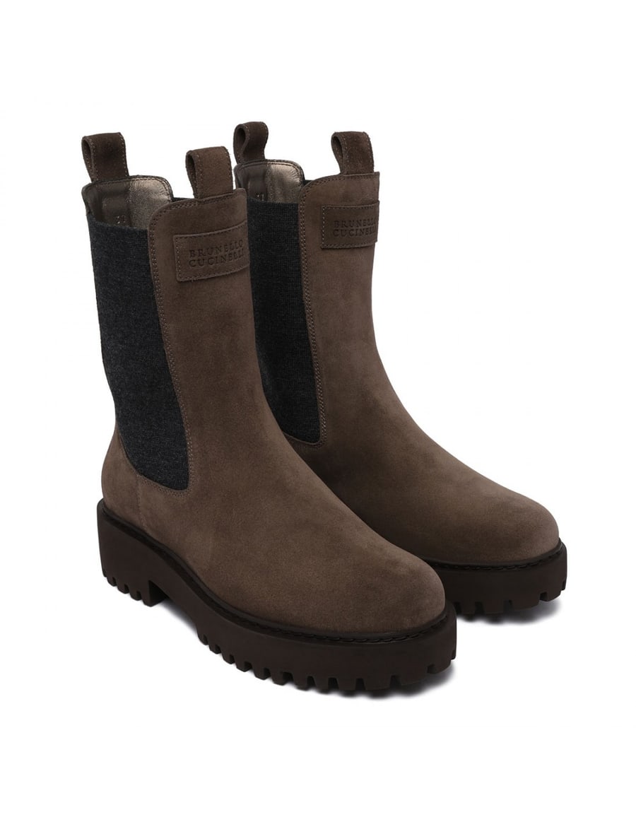 Brunello Cucinelli Suede booties with monili, view 3