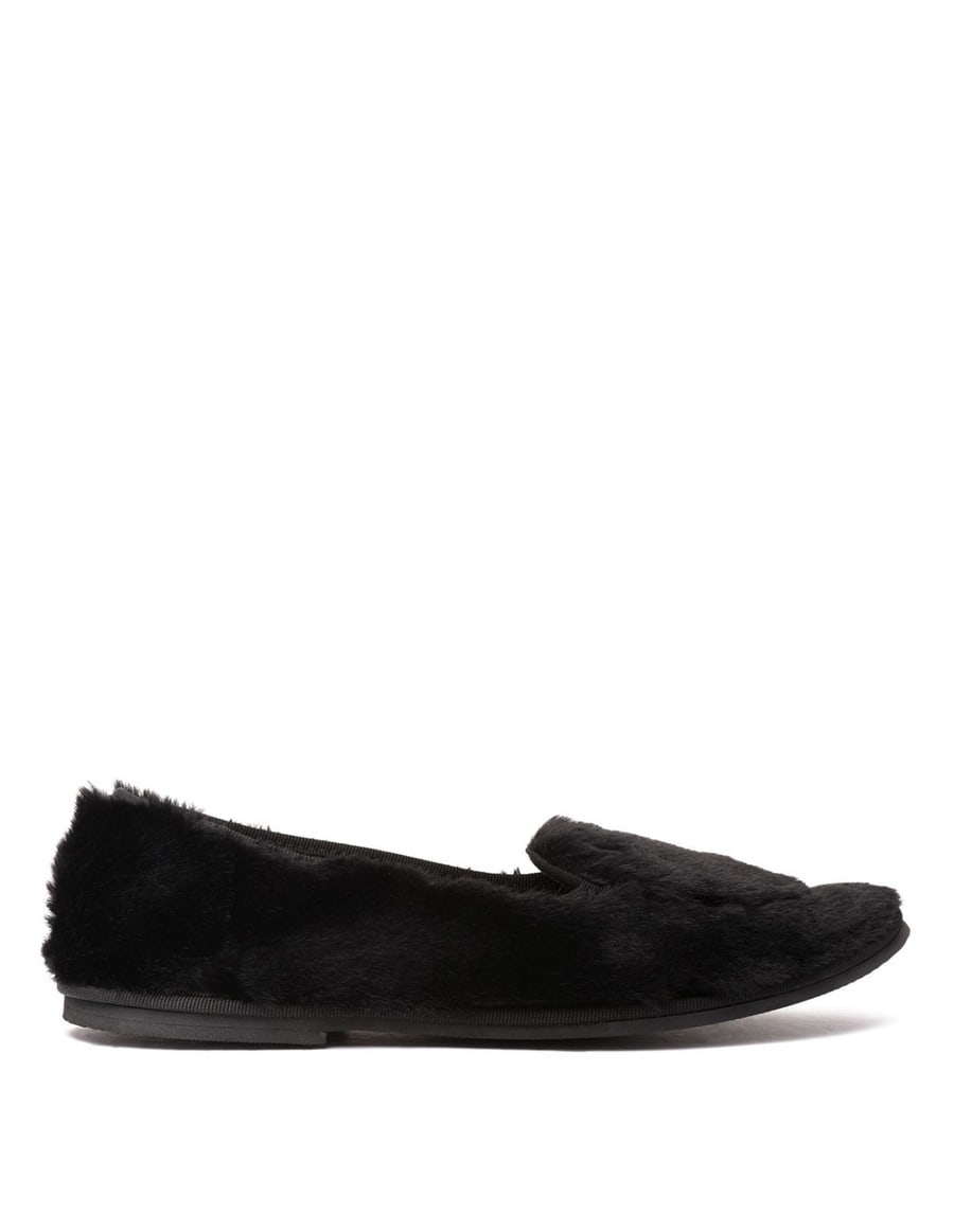 LE NOIR Black fur-effect loafers, view 2