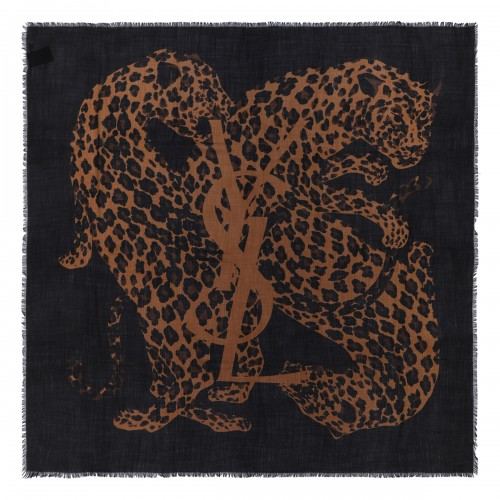 Saint Laurent Cassandre leopard square scarf