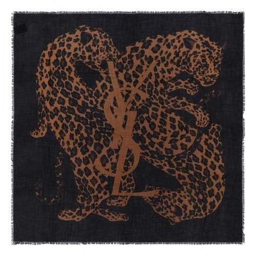 Saint Laurent Cassandre leopard square scarf