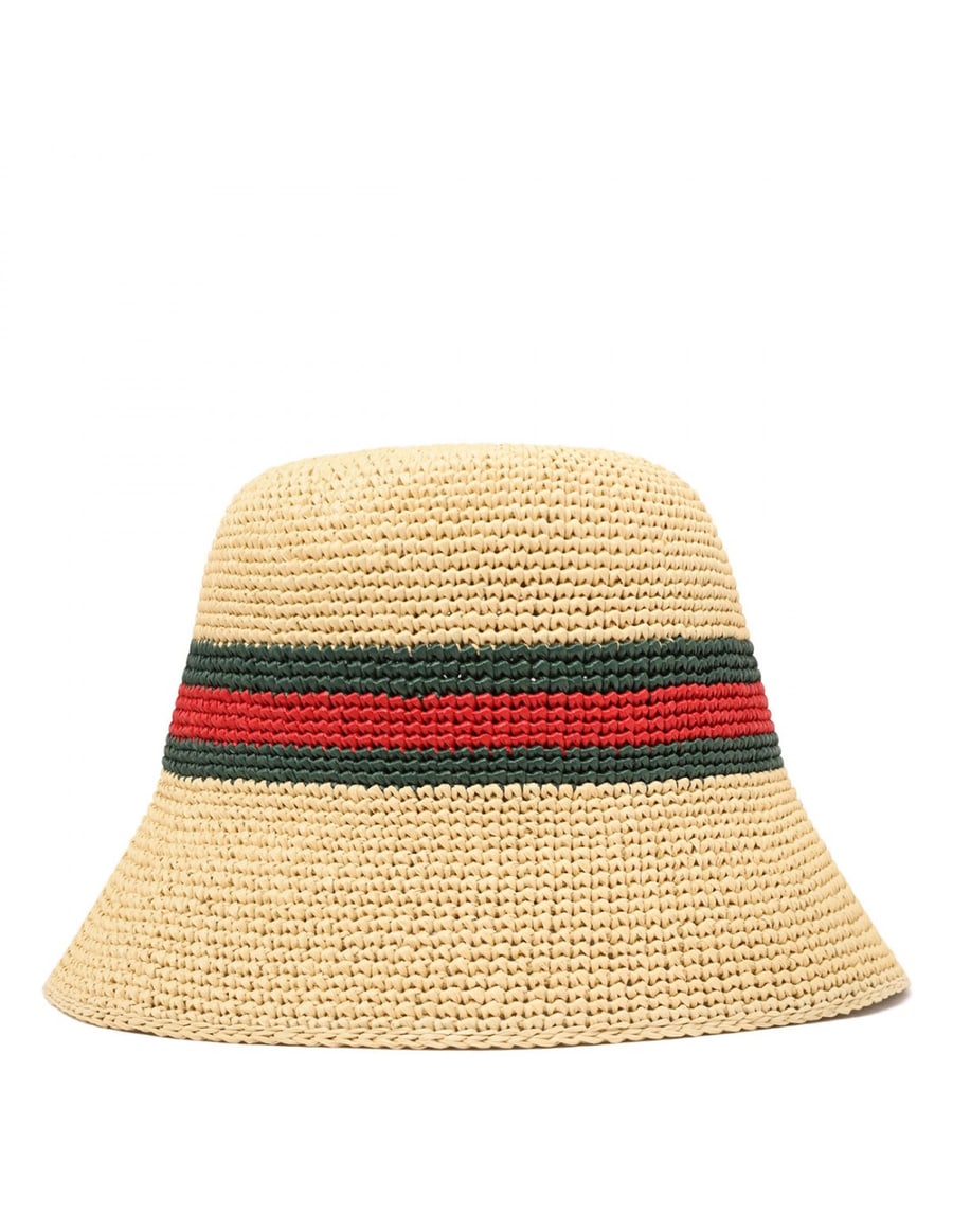 Gucci Woven bucket hat with Web, view 2