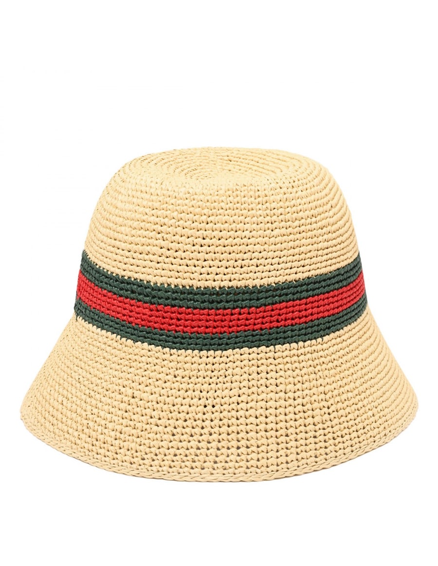 Gucci Woven bucket hat with Web, view 3
