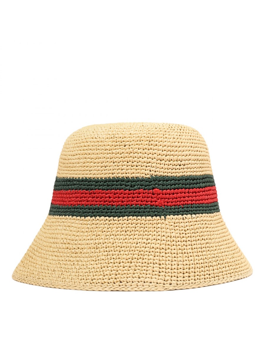 Gucci Woven bucket hat with Web, view 4