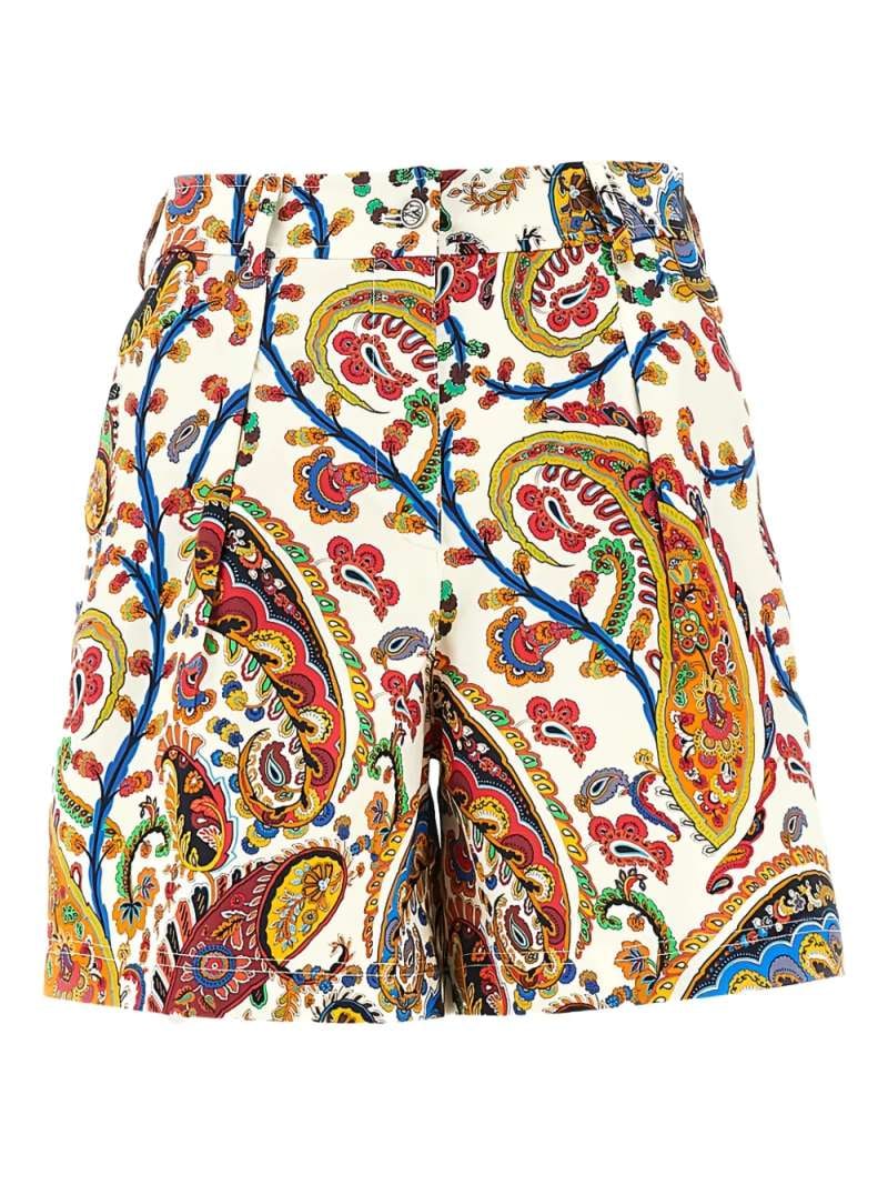 Etro Pleated Shorts With Back Patch Pockets, view 2