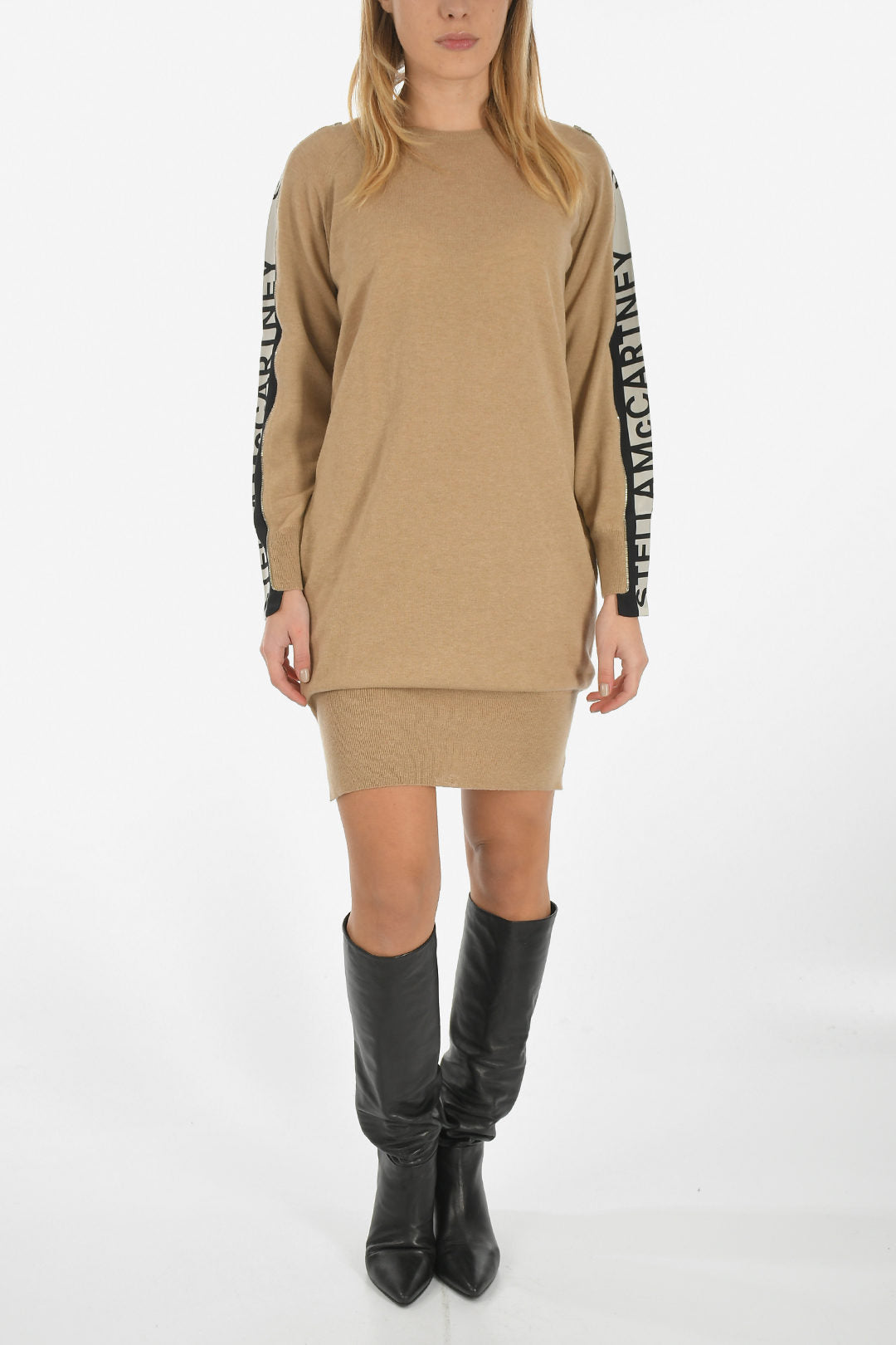 Stella McCartney 0099~Virgin Wool Long-Sleeve Mini Dress With Logo Details