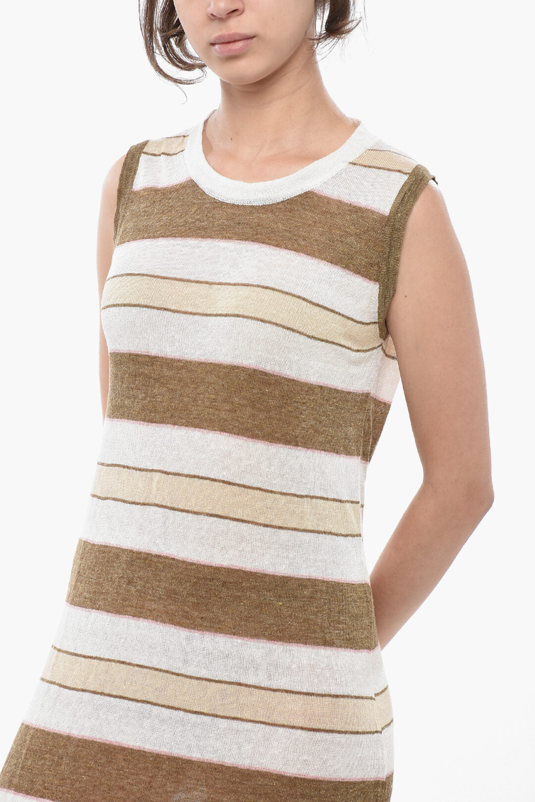 Woolrich 0125~Long Sleeveless Striped Linen Dress