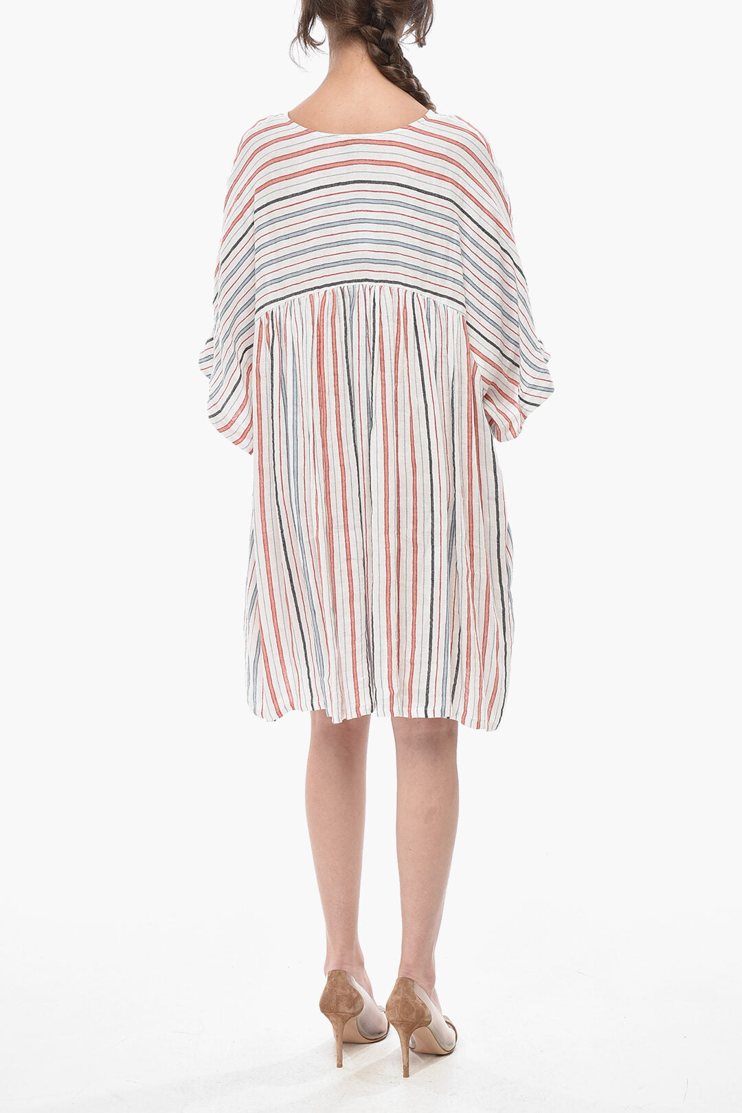 Woolrich 0135~Dress SUMMER VARSITY Mixed Linen Striped V-Neck, view 2