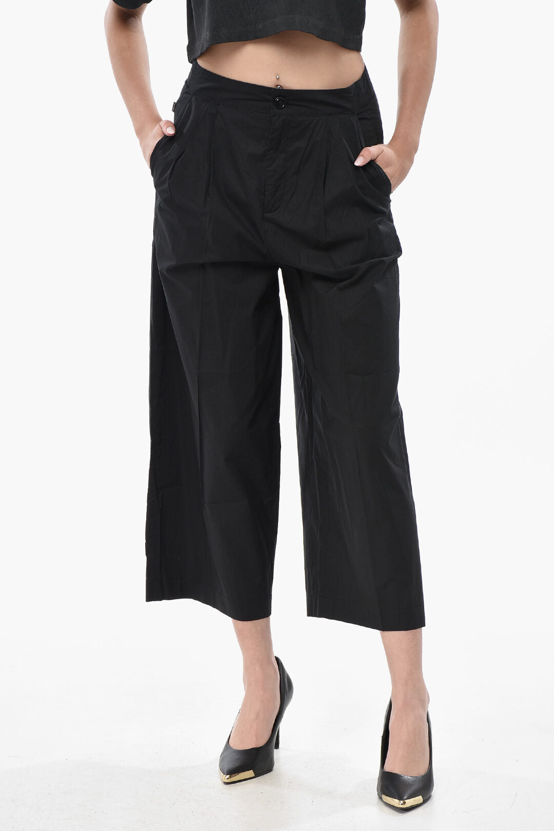Woolrich 0201~Cotton Poplin Wide-Leg Double-Pleat Trousers