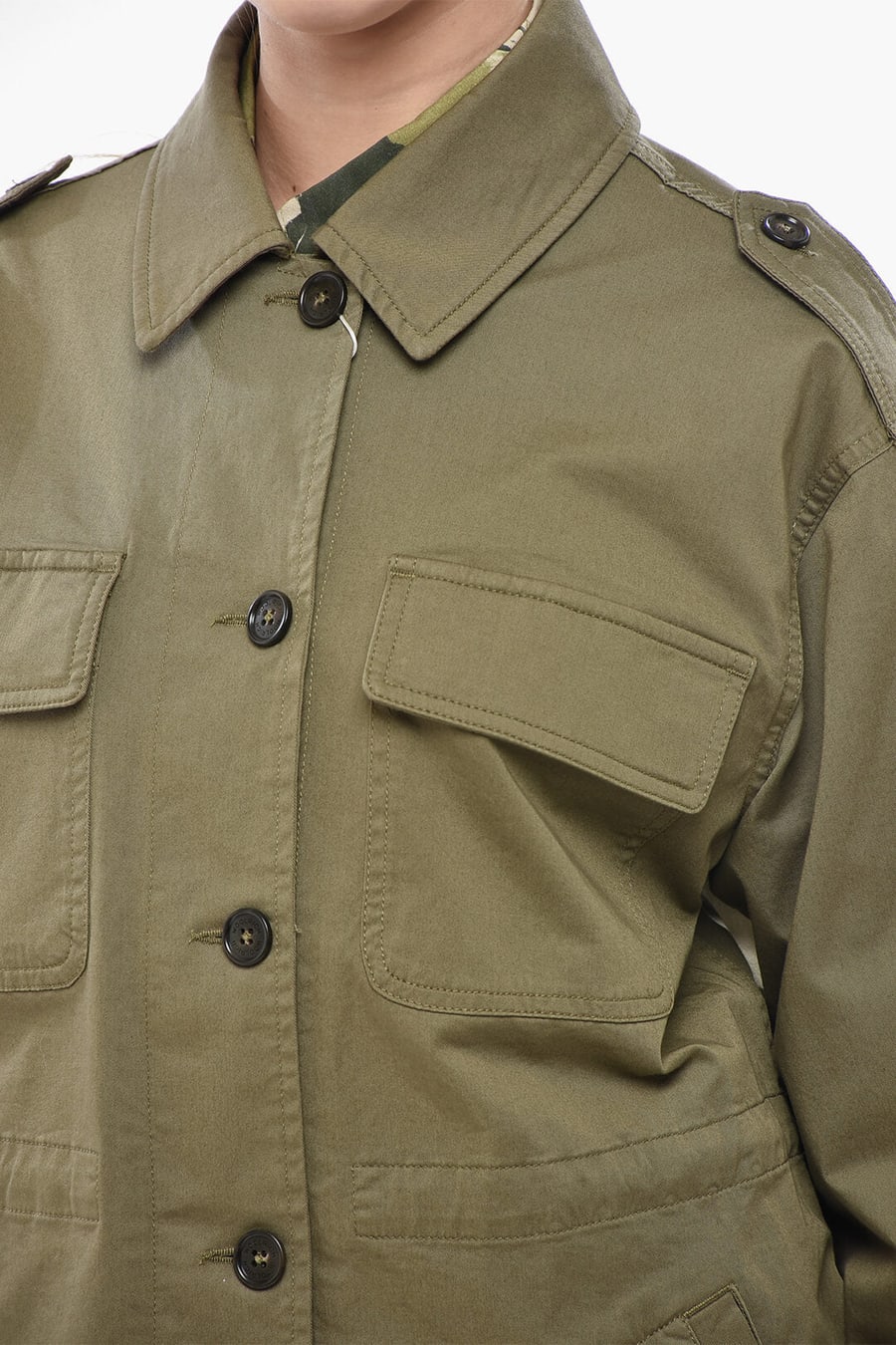 Woolrich 0201~Cotton Utility Overshirt with Contrast Buttons, view 3