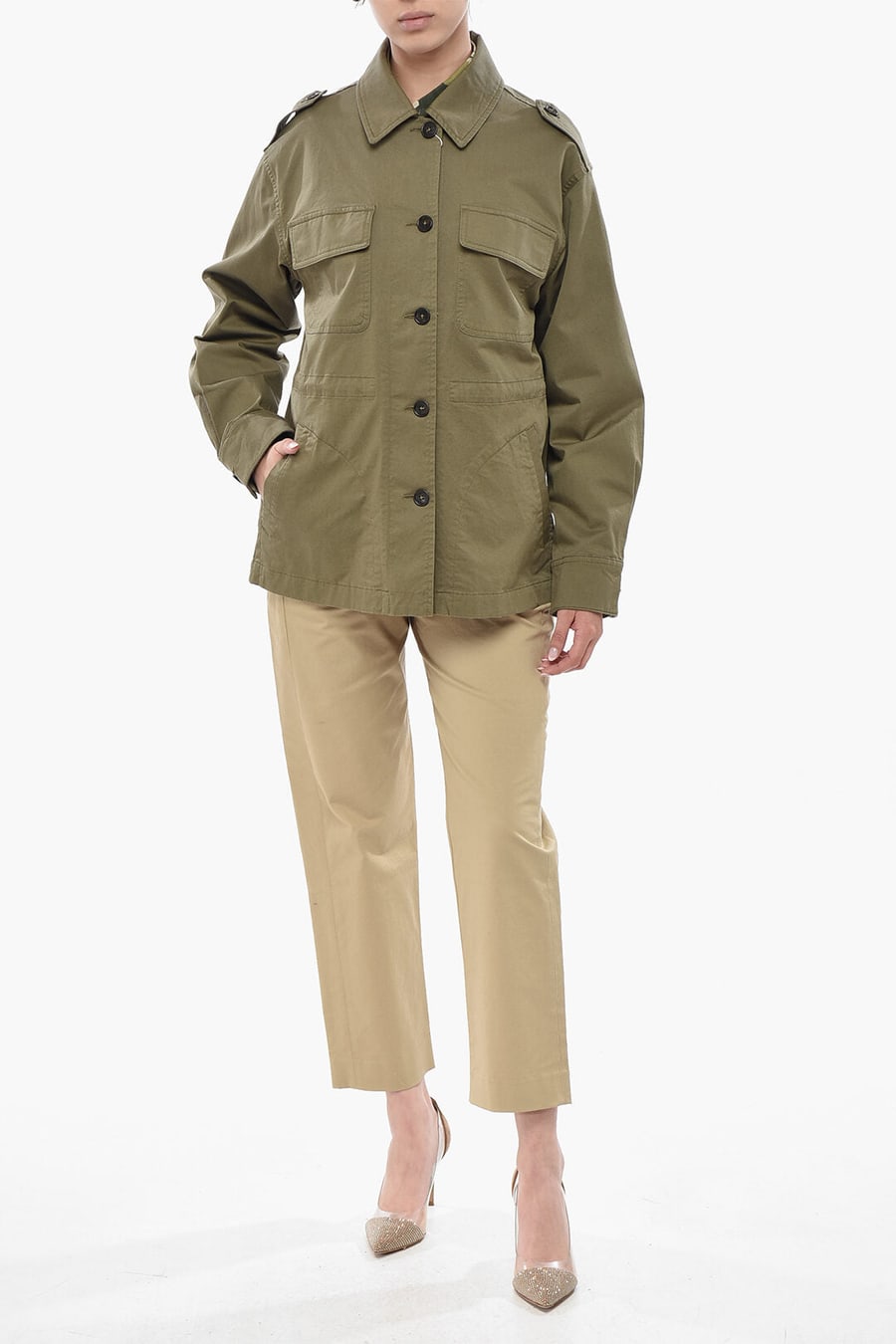 Woolrich 0201~Cotton Utility Overshirt with Contrast Buttons, view 4
