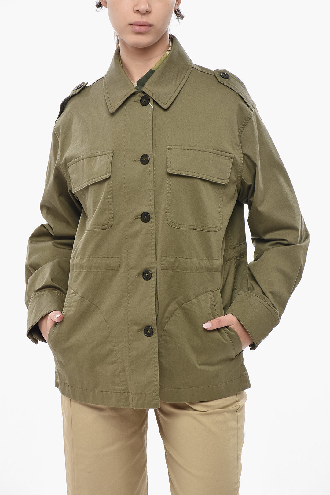 Woolrich 0201~Cotton Utility Overshirt with Contrast Buttons