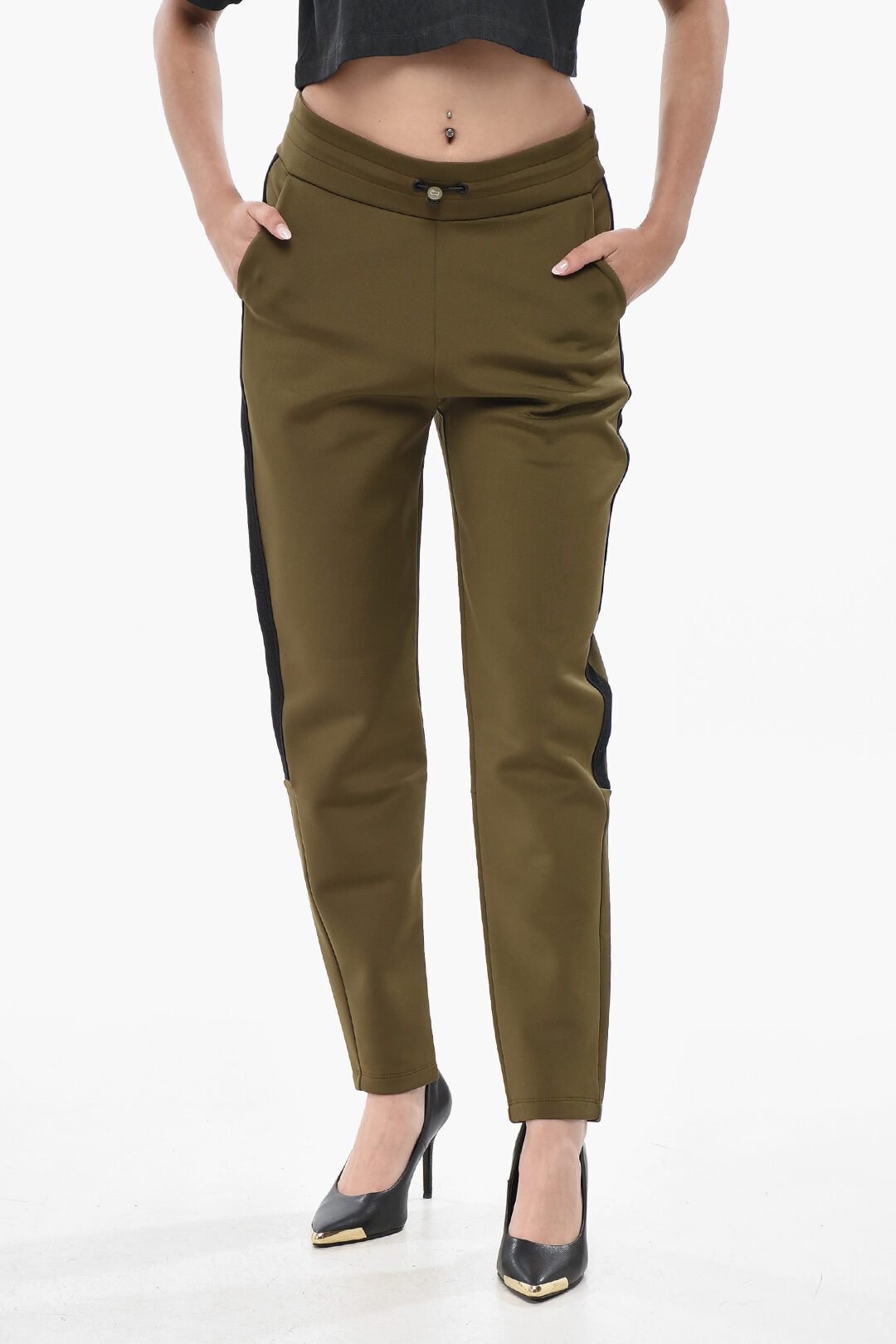 Woolrich 0201~Cotton-Blend Trousers With Logo Side Stripe And Drawstring Waist