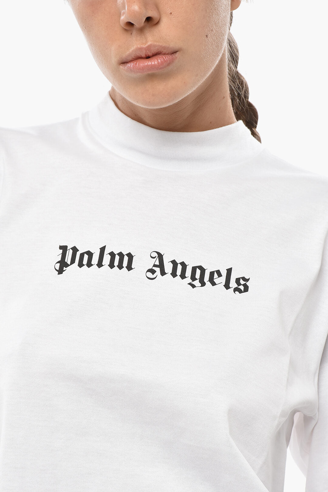 Palm Angels 0201~Cropped Cotton Crew Neck T-Shirt With Contrast Logo, view 2