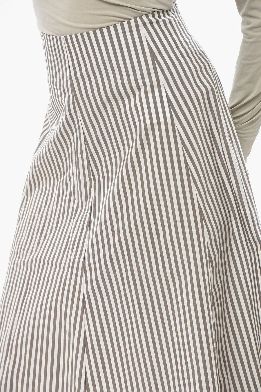 Woolrich 0201~Flared Striped Midi Skirt With Gold Zip, view 3
