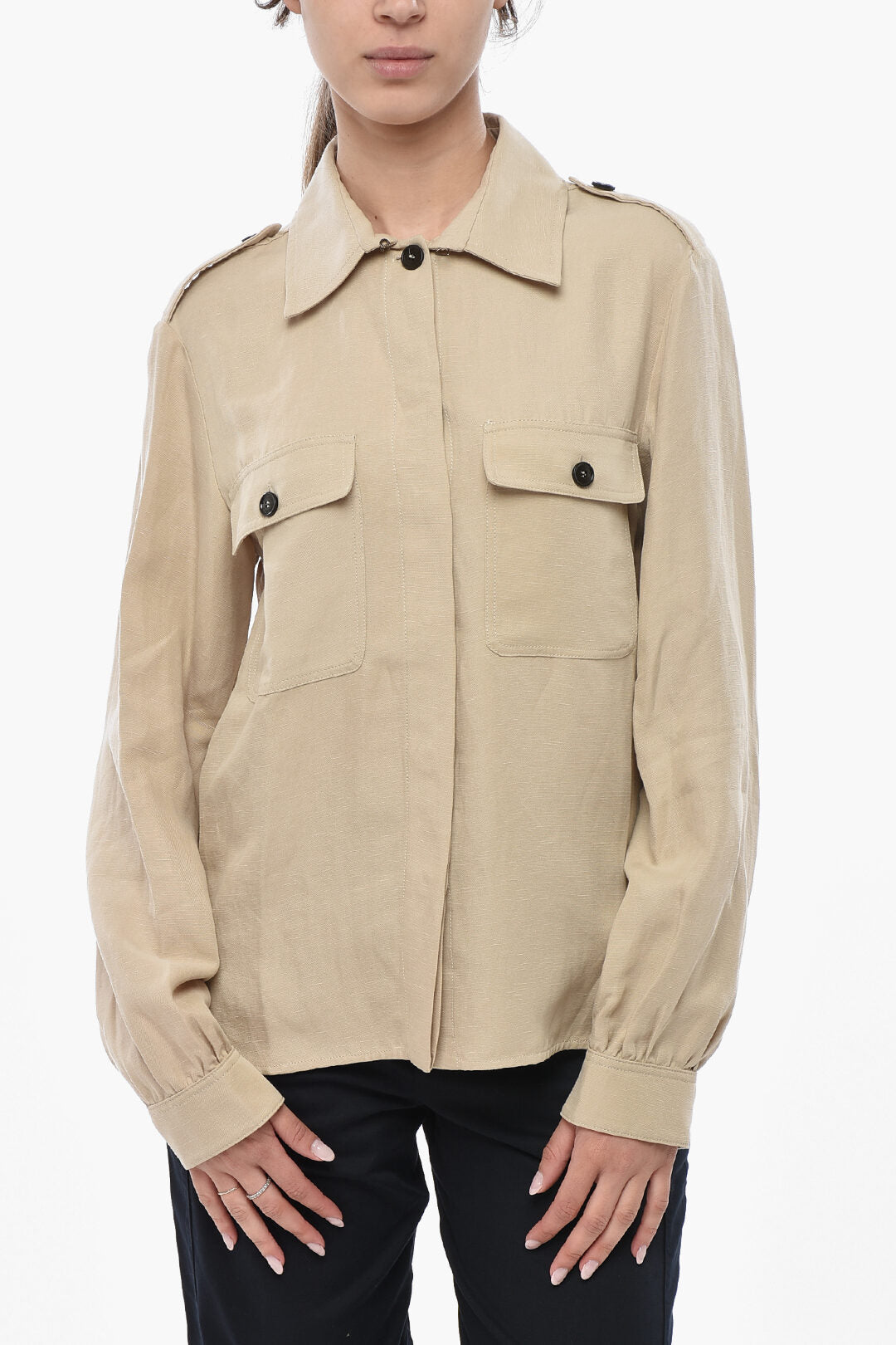 Woolrich 0201~Linen-Blend Overshirt with Double Pocket