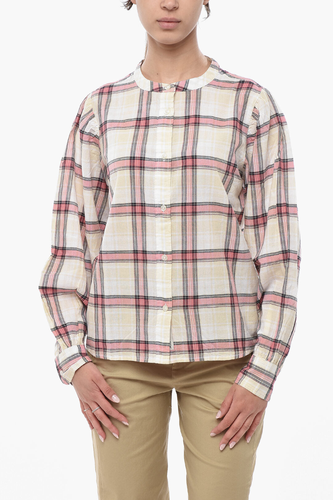Woolrich 0201~Plaid Shirt With Mandarin Collar