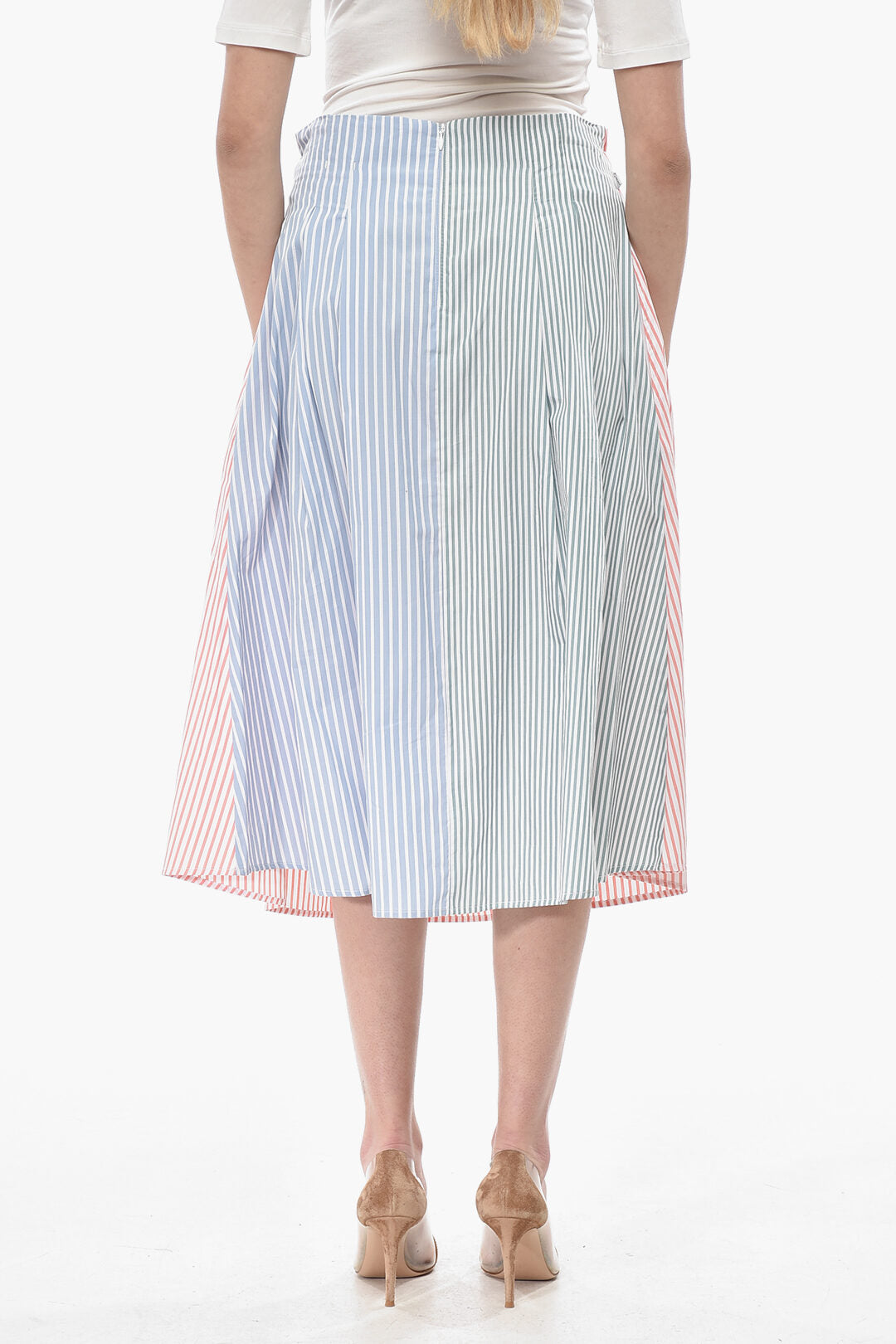 Woolrich 0201~Striped Cotton Poplin Midi Skirt With Elastic Waist, view 2