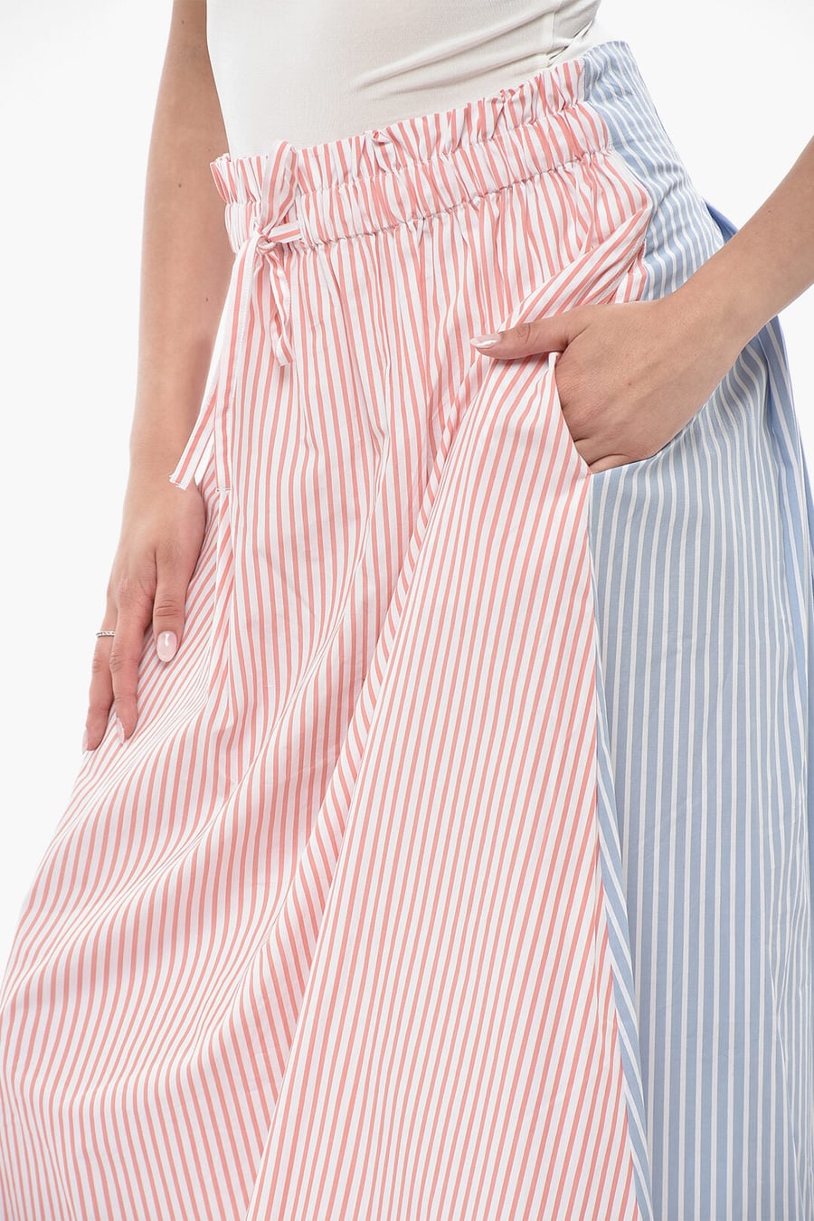 Woolrich 0201~Striped Cotton Poplin Midi Skirt With Elastic Waist, view 3