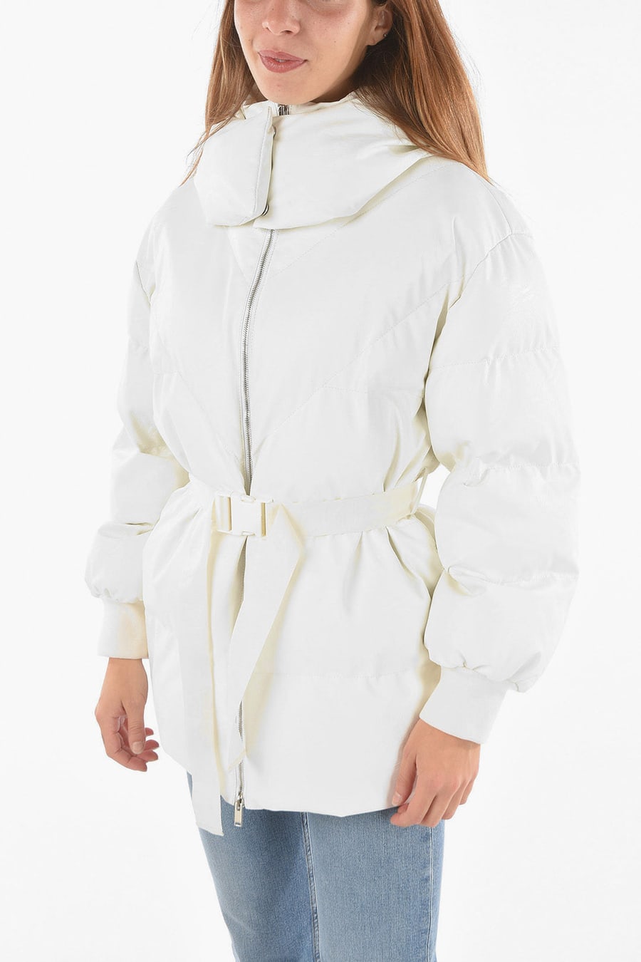 Stella McCartney 0290~Padded Faux Leather Bomber Hoodie KAYLA with Logo Belt at Waist