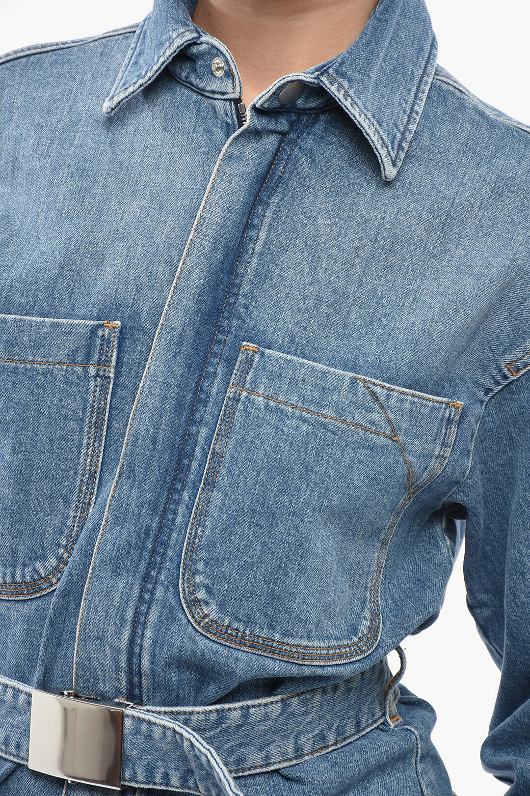 Stella McCartney 0405~Denim Dress with Long Sleeves, Two Patch Pockets and Belt