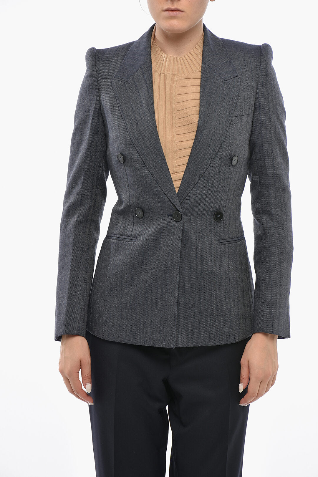 Stella McCartney 0405~Double-Breasted Herringbone Blazer CALLIE with Peak Lapel