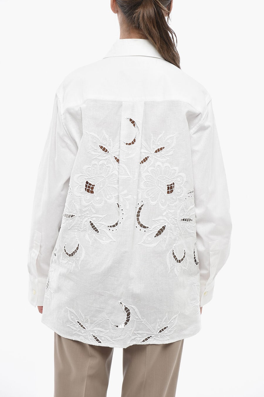Marine Serre 0405~Eyelet Blouse With Logo Patch Pockets, view 2