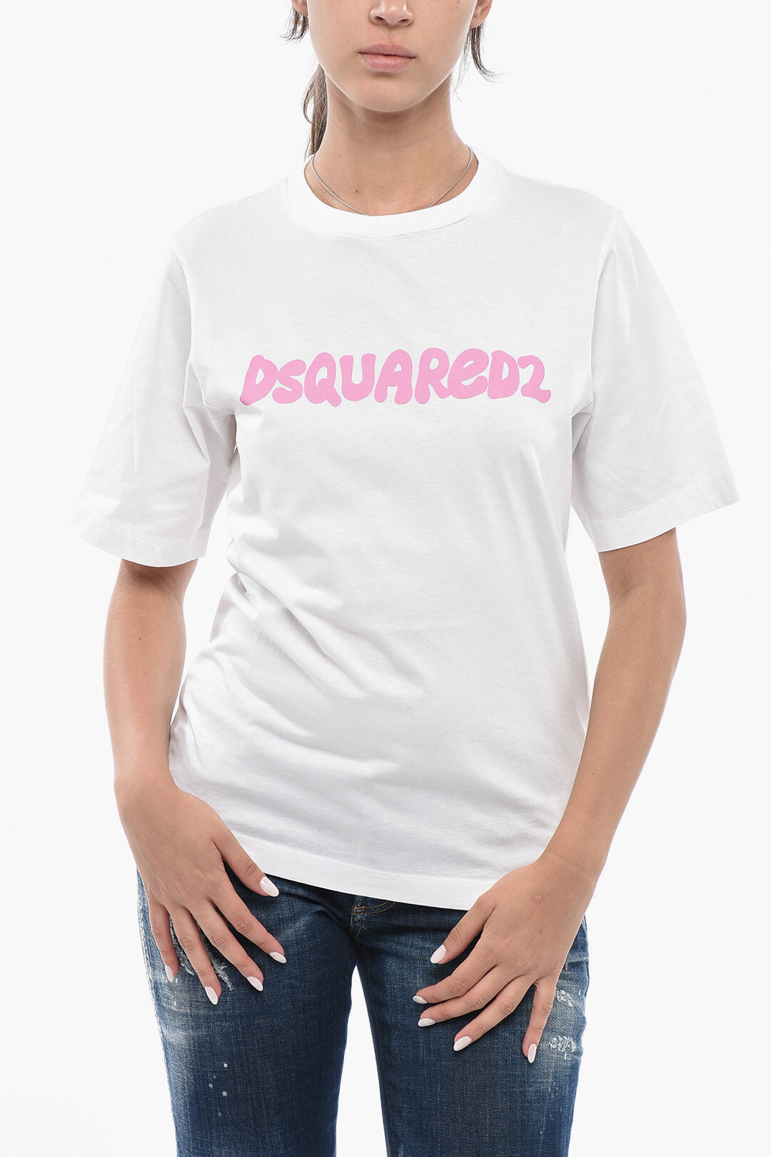 Dsquared2 0405~Pure Cotton Crewneck T-Shirt EASY FIT with Printed Logo