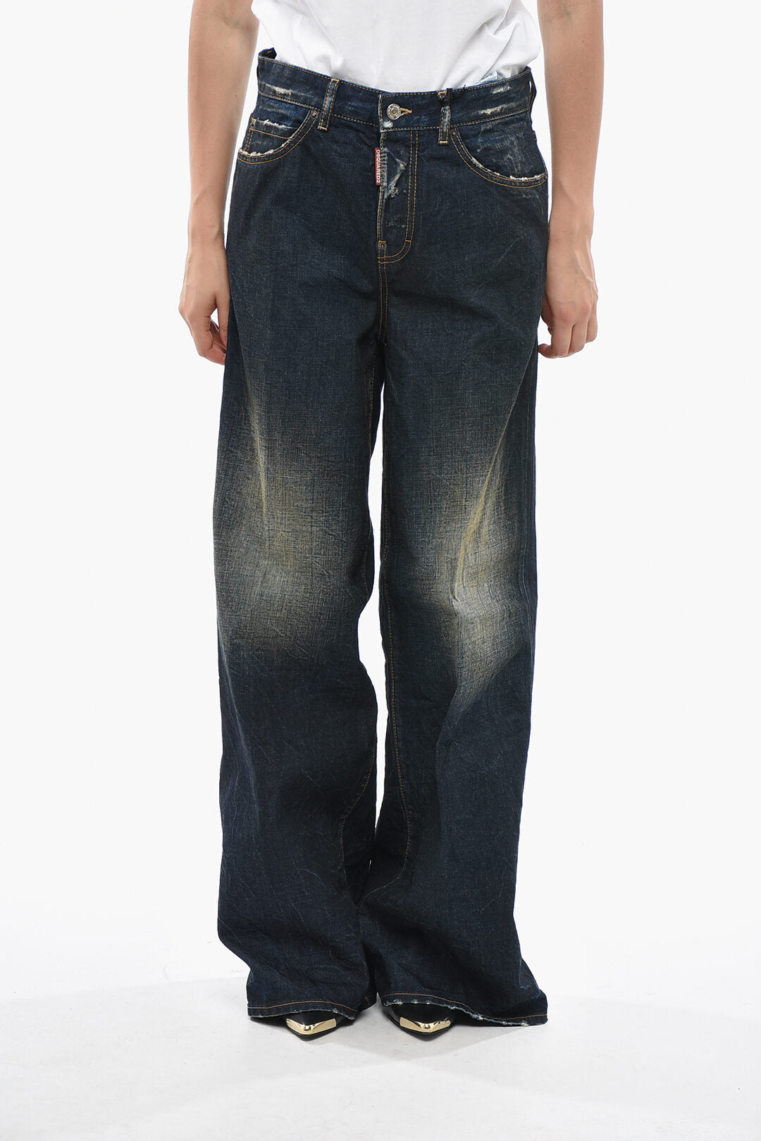 Dsquared2 0405~Stonewashed Wide-Leg Jeans 34cm
