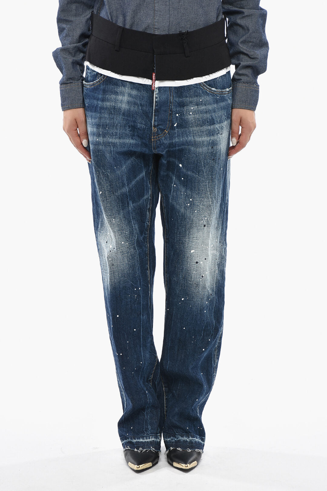 Dsquared2 0405~Vintage-Effect Jeans With Painted Frayed Hem