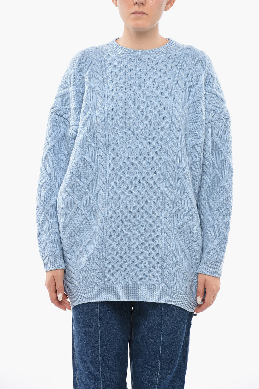 Stella McCartney 0405~Virgin Wool Crewneck Sweater with Aran Pattern