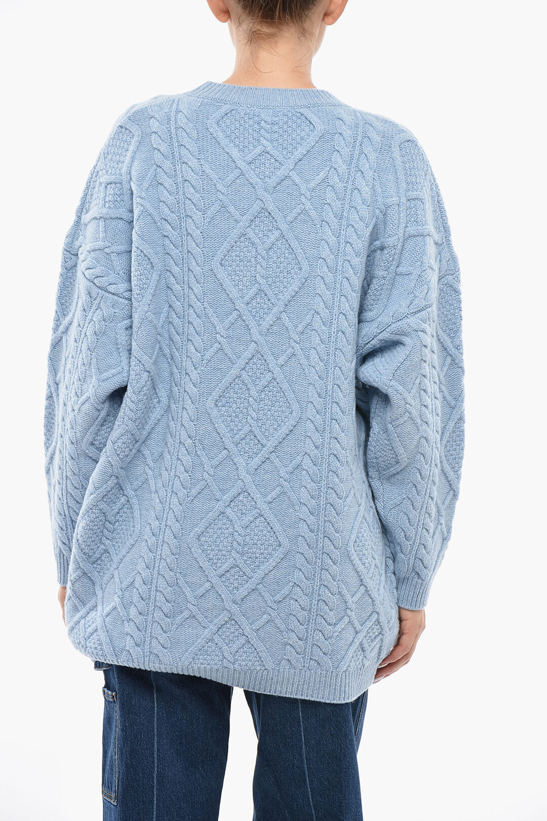 Stella McCartney 0405~Virgin Wool Crewneck Sweater with Aran Pattern, view 2