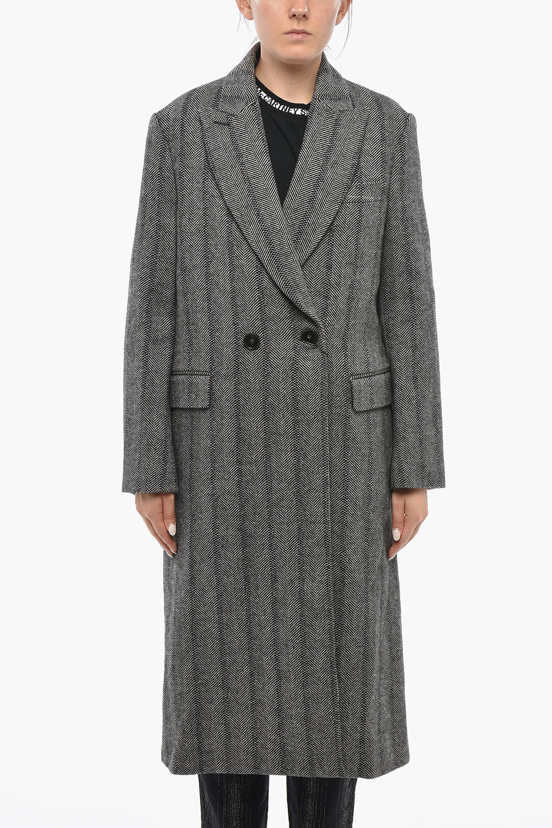 Stella McCartney 0470~Double-Breasted Wool-Blend Coat KATHERINE with Herringbone Pattern